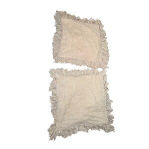 2 Wamsutta Vintage 1846 Beige Frayed Ruffle  Linen Euro Pillow Shams Boho Chic